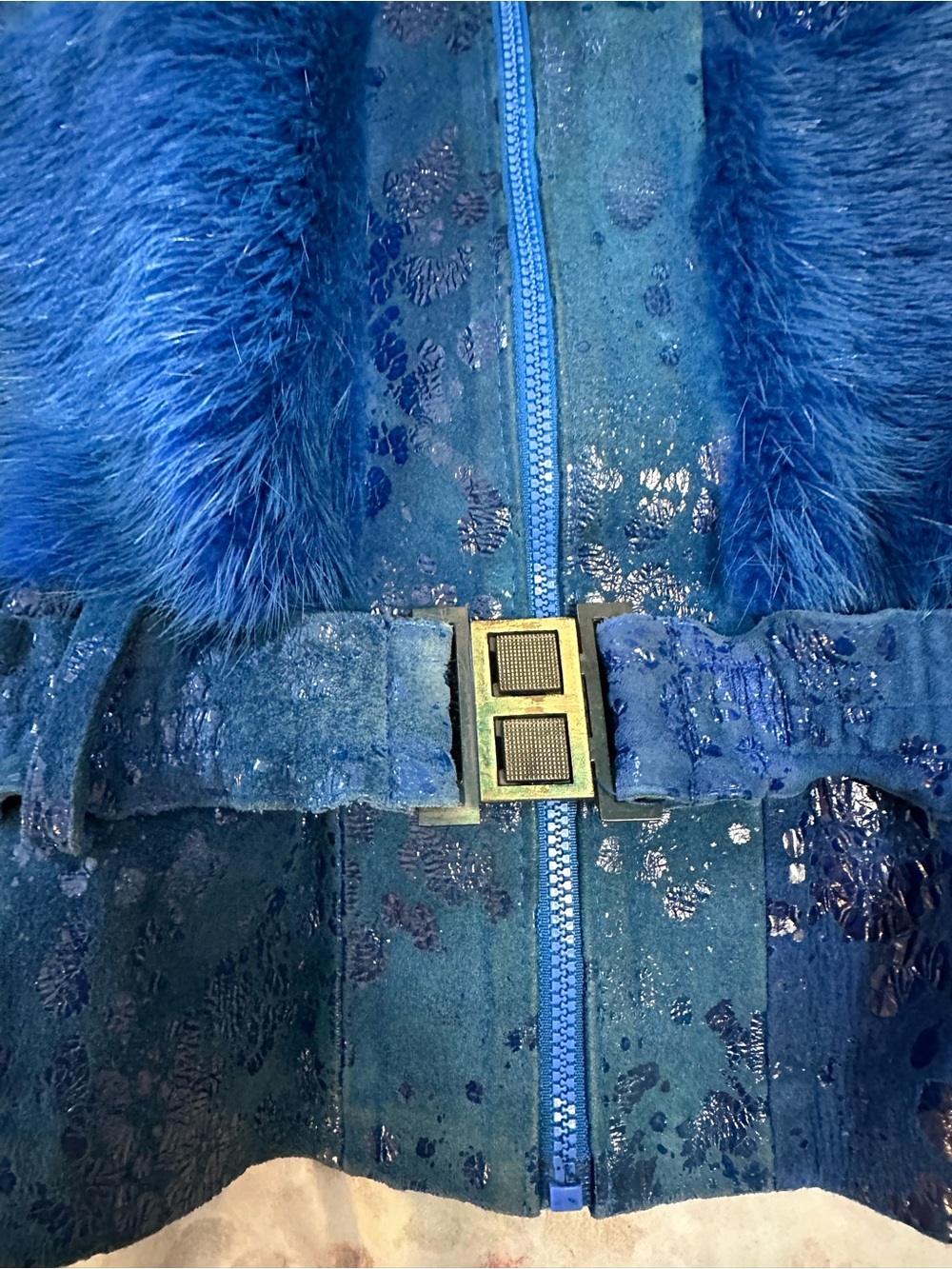 Gina Bacconi Deep Blue Real Fur Belted Jacket - Picture 9 of 16